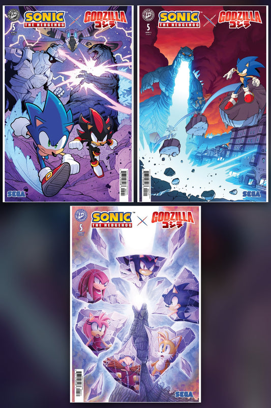 Sonic the Hedgehog x Godzilla #5 cover collage