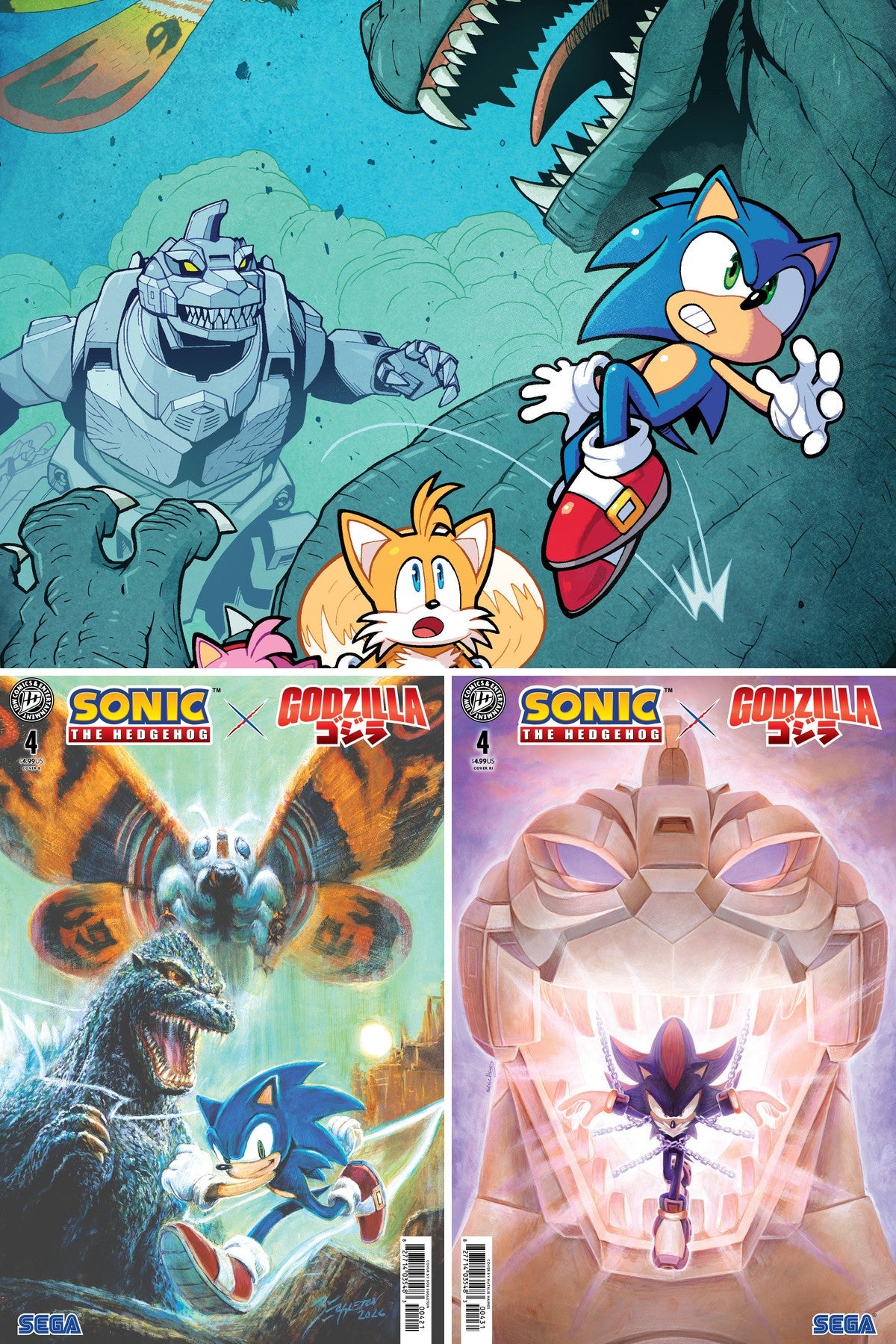 Sonic the Hedgehog x Godzilla #4 cover collage