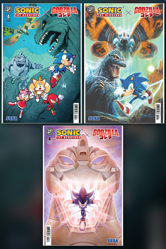 Sonic the Hedgehog x Godzilla #4 cover collage