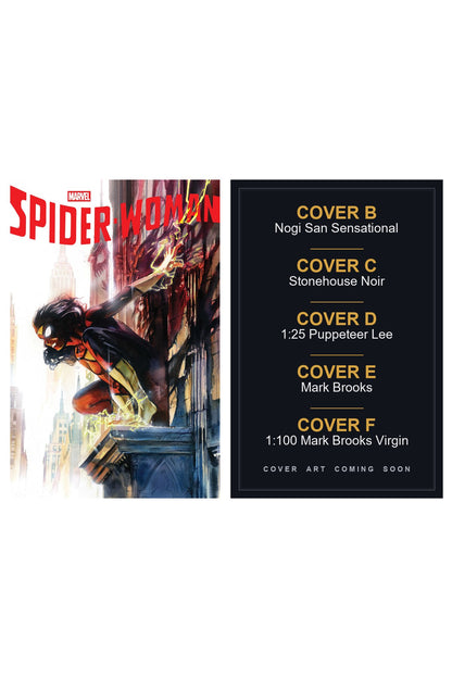 Spider-Woman #1 cover collage — Covers B, C, D, E & F art coming soon