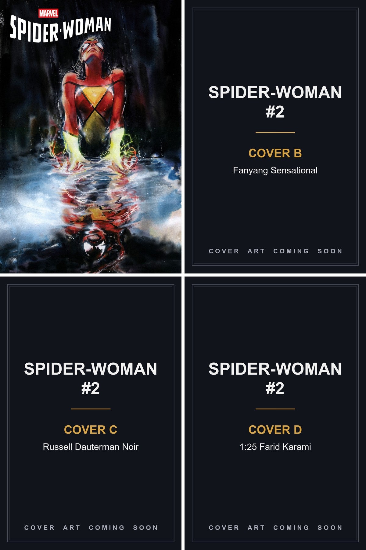 Spider-Woman #2 cover collage - Covers B, C & D art coming soon