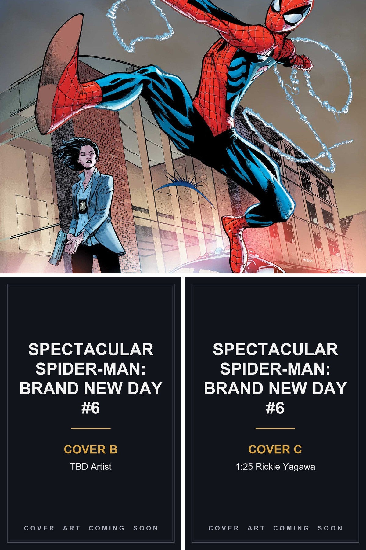 Spectacular Spider-Man: Brand New Day #6 cover collage — Covers B & C art coming soon