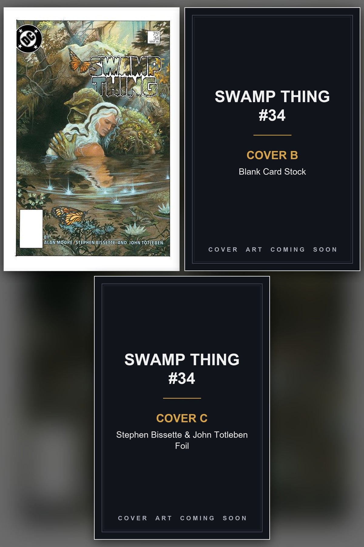 Swamp Thing #34 Facsimile Edition cover collage - Covers B & C art coming soon