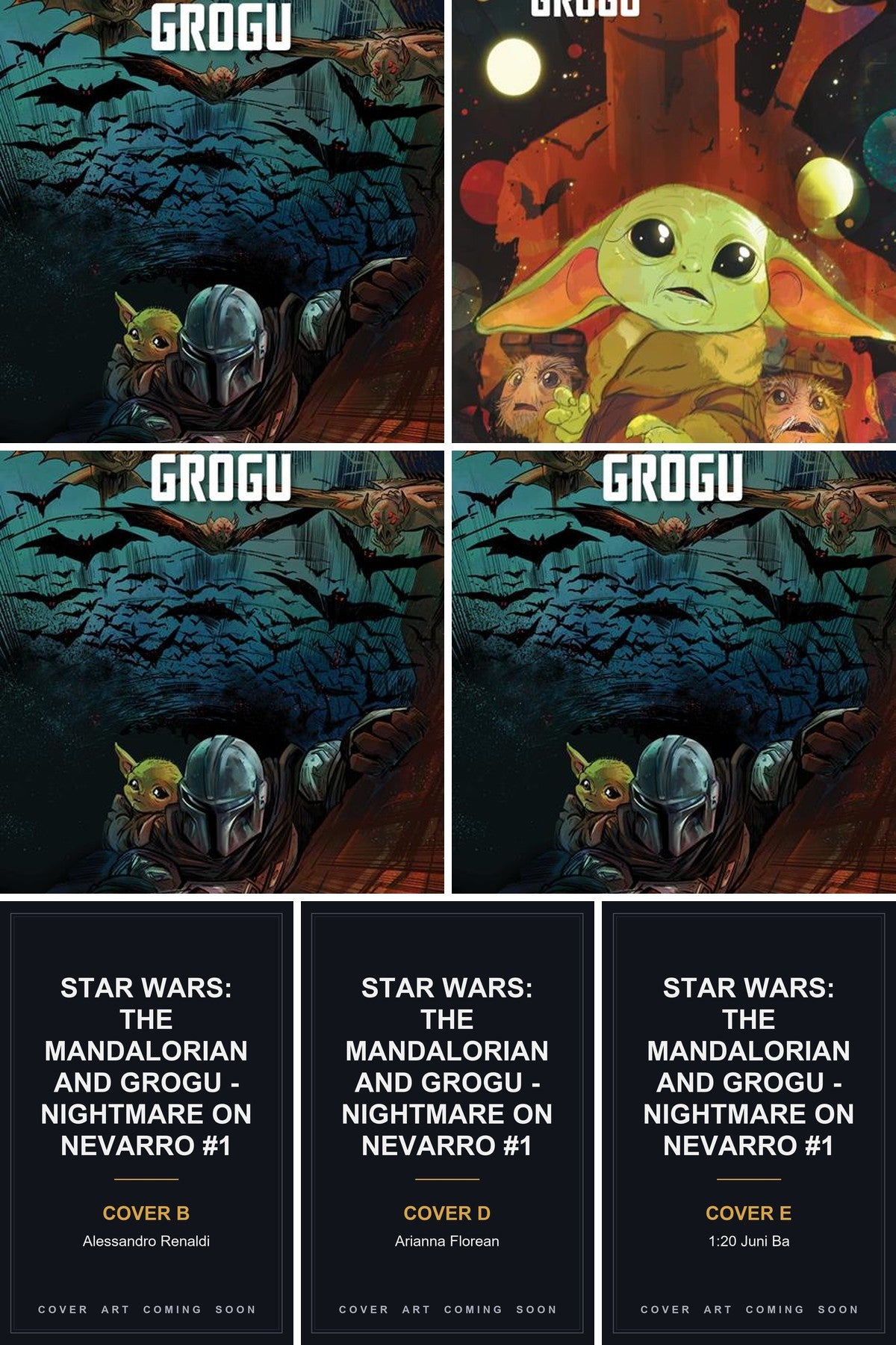 Star Wars: The Mandalorian and Grogu - Nightmare on Nevarro #1 cover collage - Covers B, D & E art coming soon