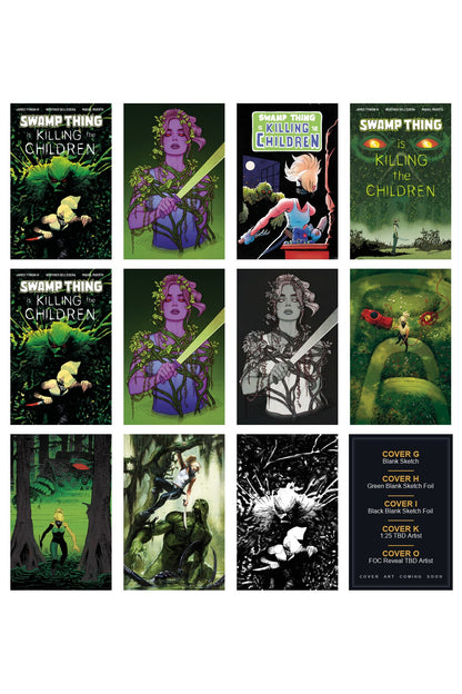 Swamp Thing is Killing the Children #1 cover collage — Covers G, H, I, K & O art coming soon
