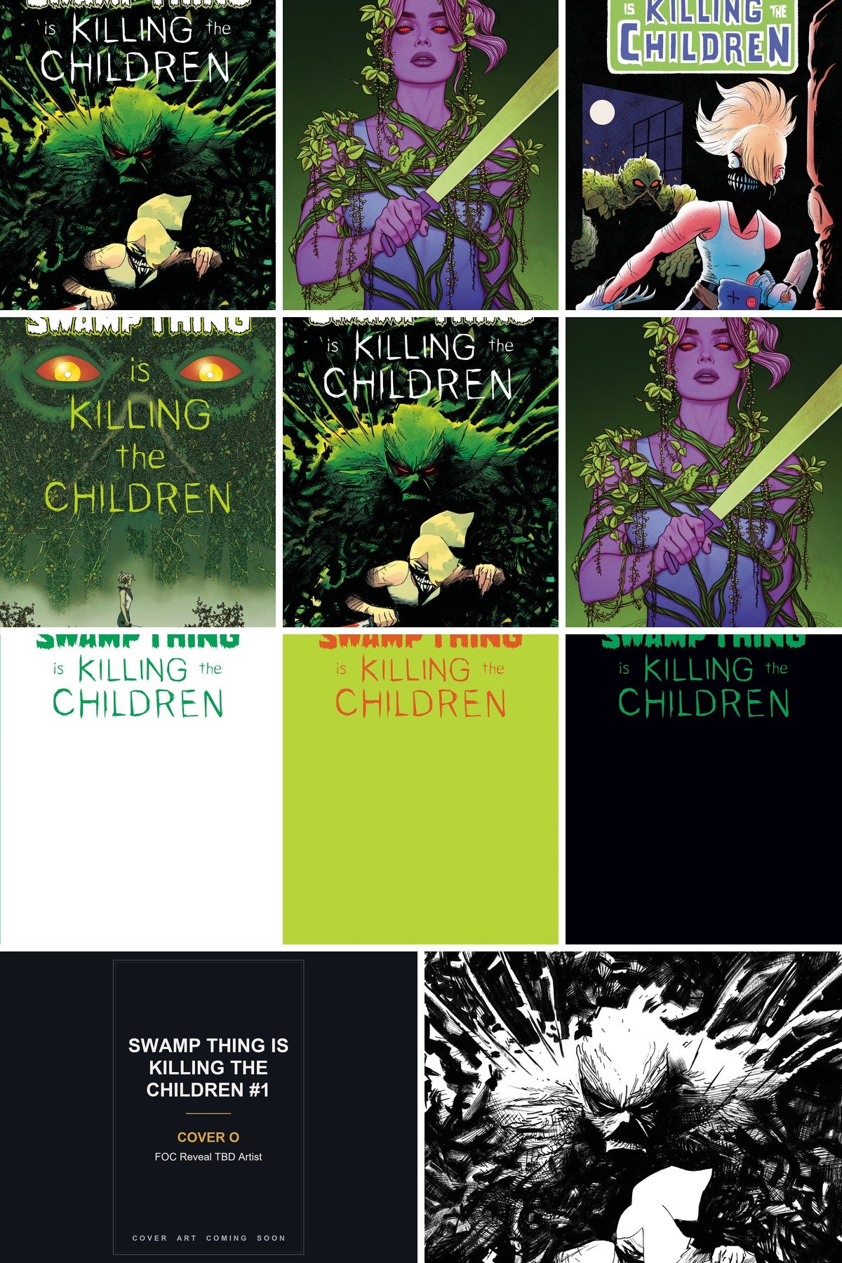 Swamp Thing is Killing the Children #1 cover collage - Cover O art coming soon