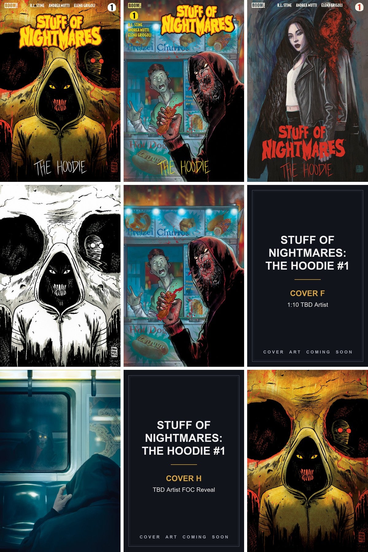 Stuff of Nightmares: The Hoodie #1 cover collage - Covers F & H art coming soon