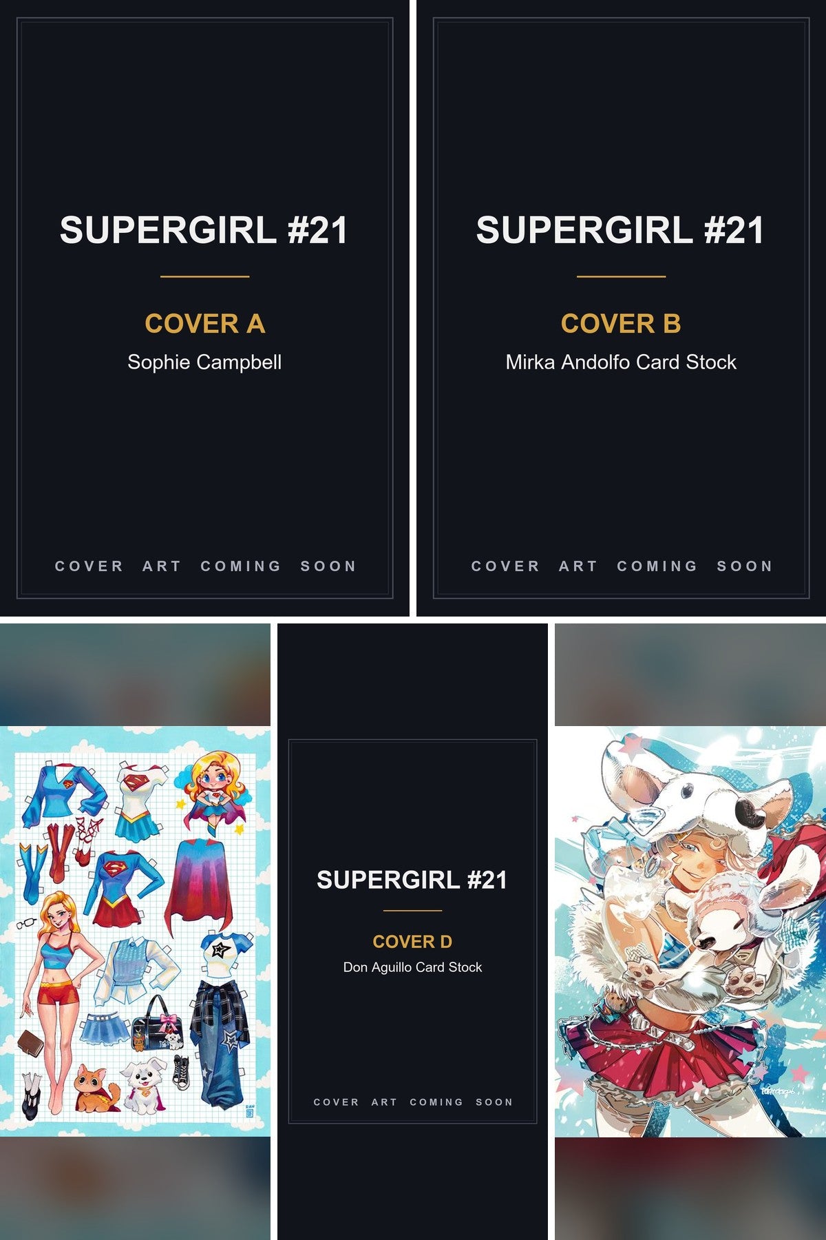 Supergirl #21 cover collage - Covers A, B & D art coming soon