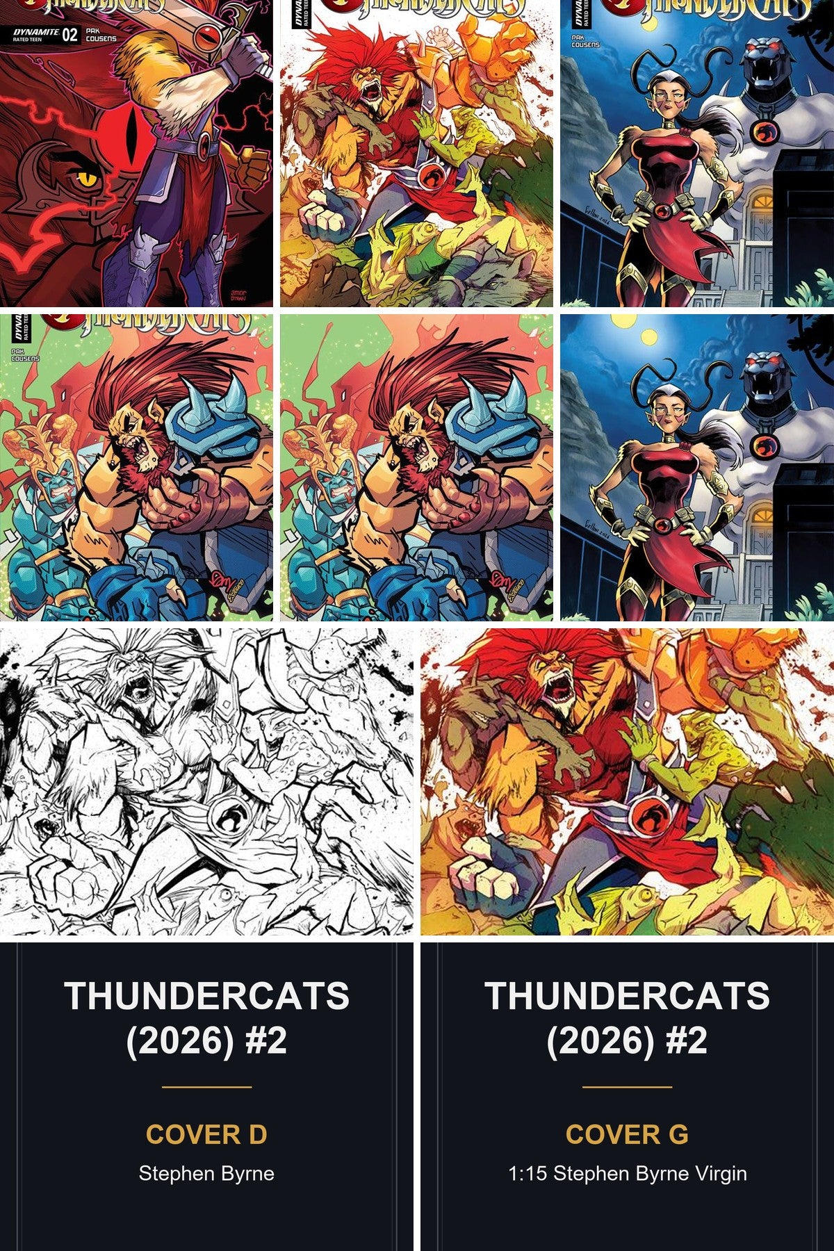 Thundercats (2026) #2 cover collage - Covers D & G art coming soon