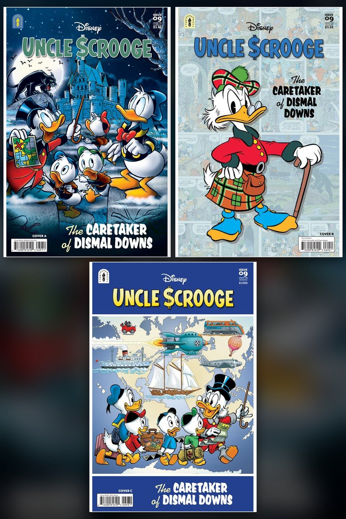 Uncle Scrooge Legacy Caretaker of Dismal Downs #469 cover collage