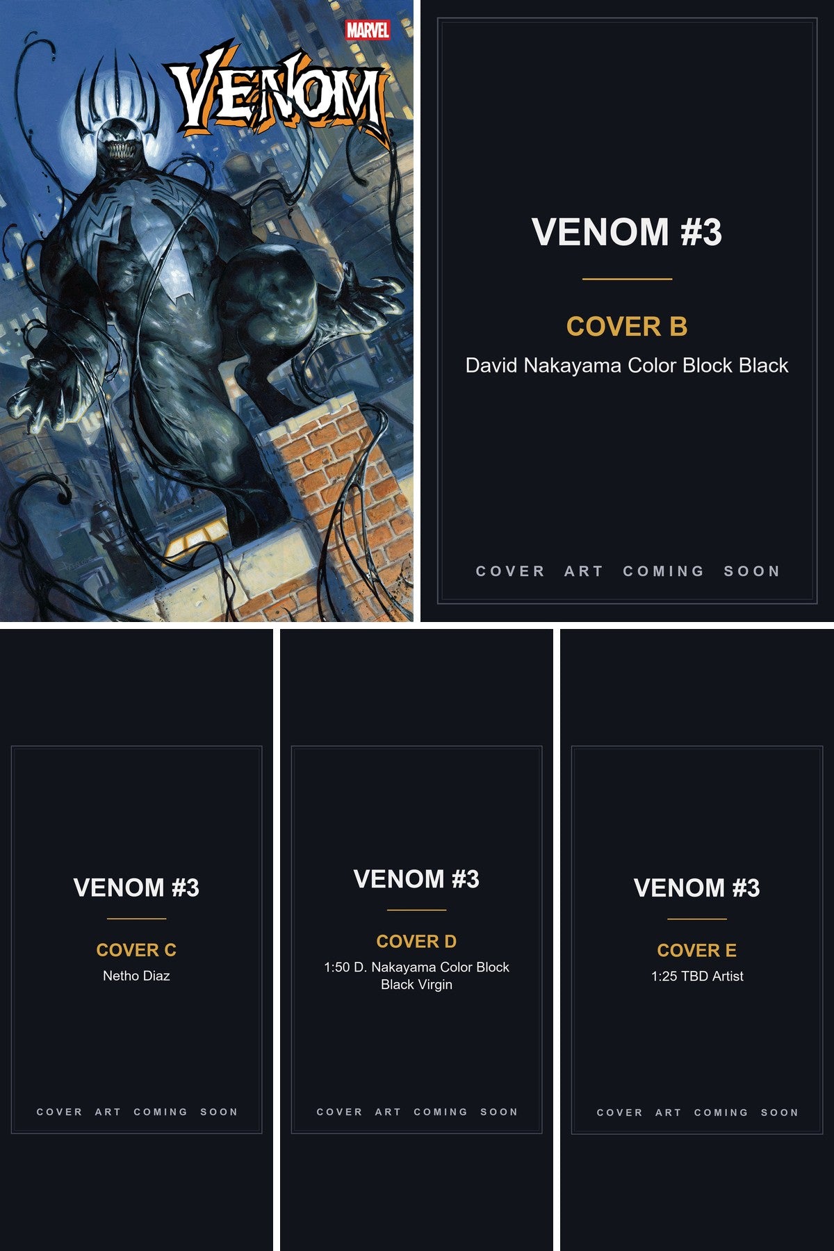 Venom #3 cover collage - Covers B, C, D & E art coming soon