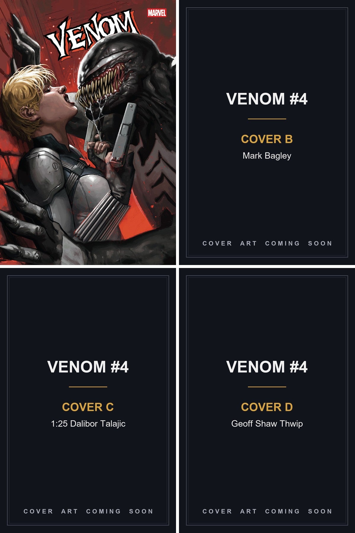 Venom #4 cover collage - Covers B, C & D art coming soon