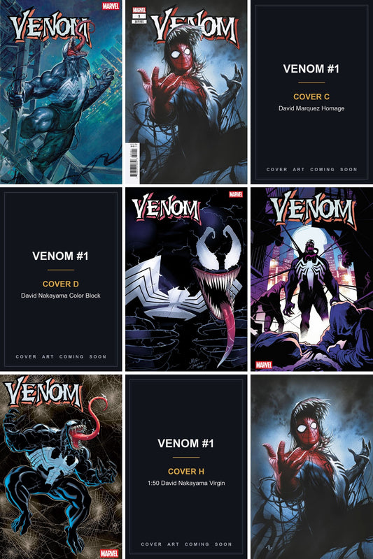 Venom #1 cover collage — Covers C, D & H art coming soon