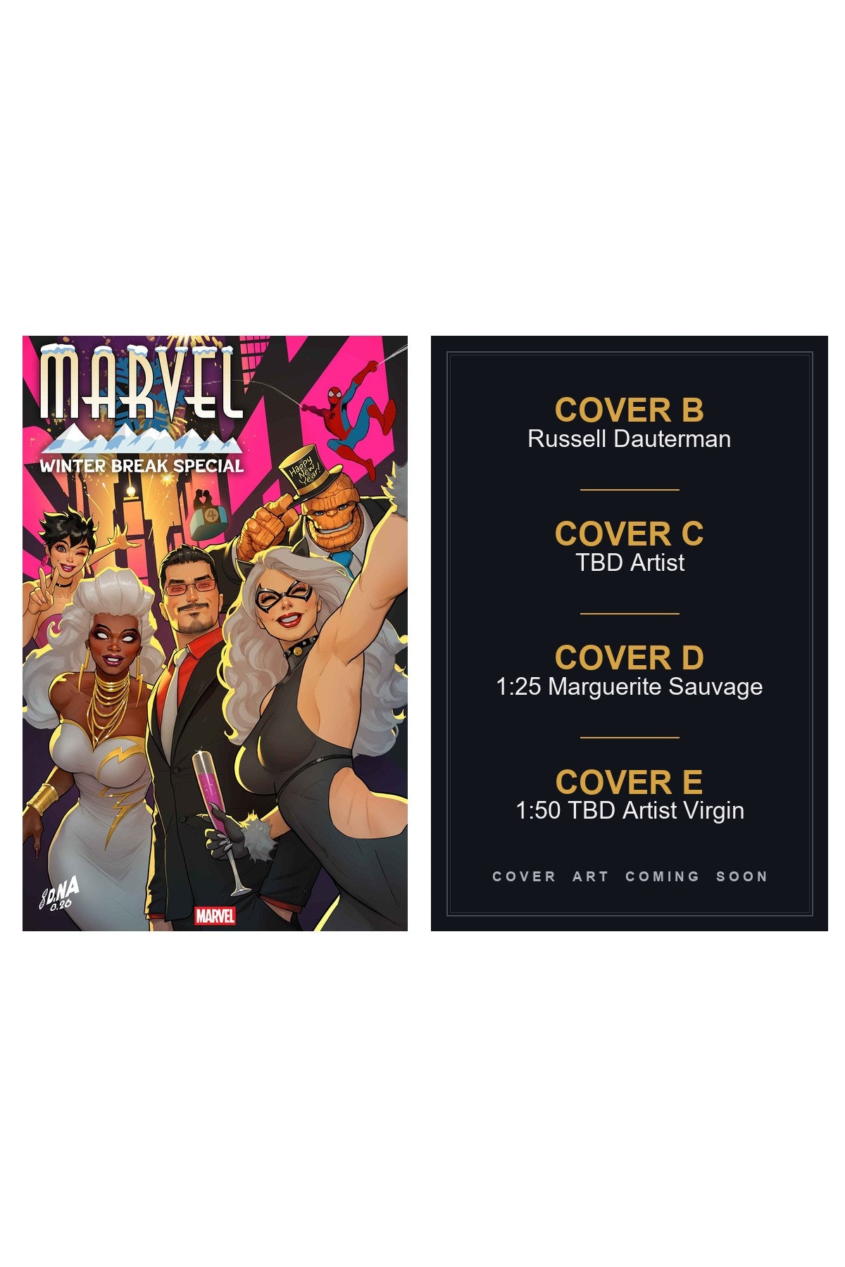 Marvel Winter Break Special 2026 #1 cover collage — Covers B, C, D & E art coming soon