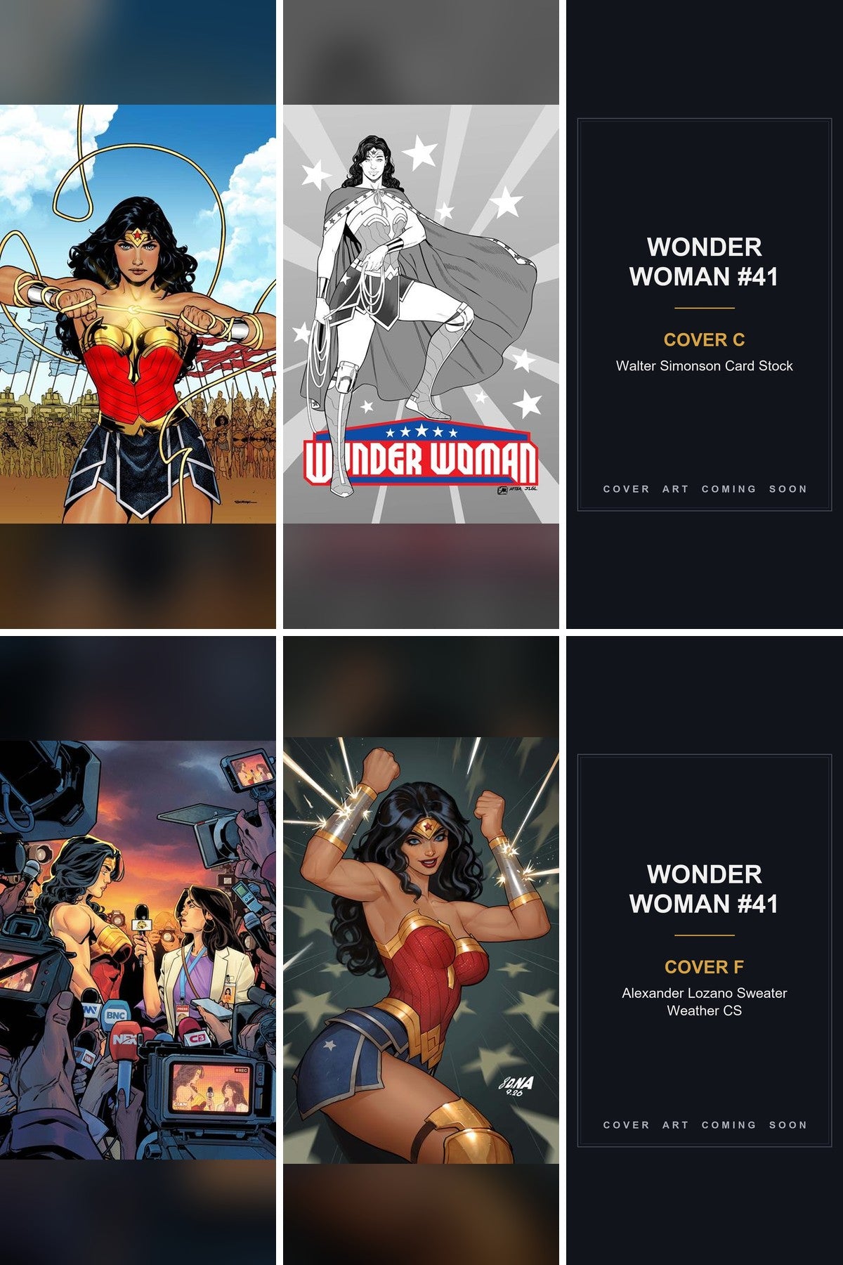 Wonder Woman #41 cover collage - Covers C & F art coming soon
