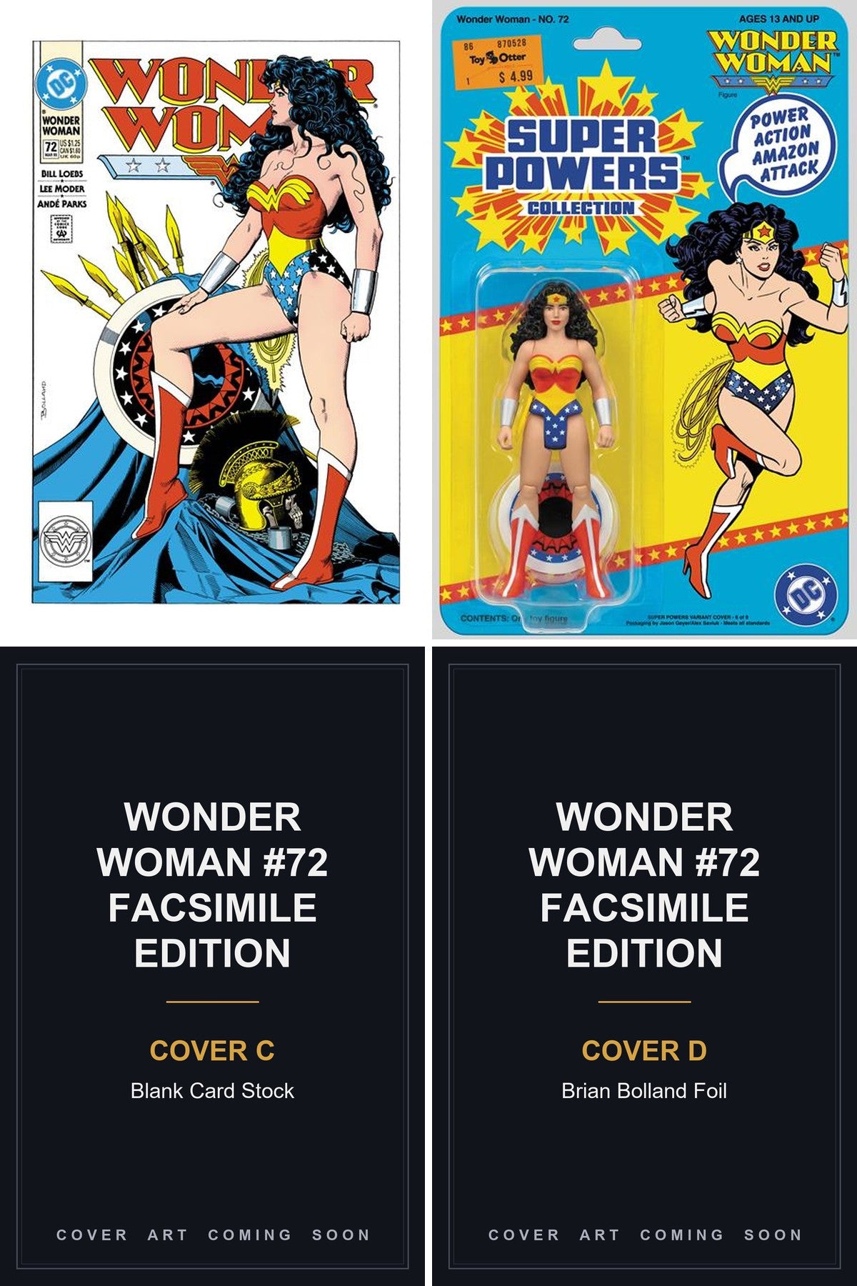 Wonder Woman #72 Facsimile Edition cover collage — Covers C & D art coming soon