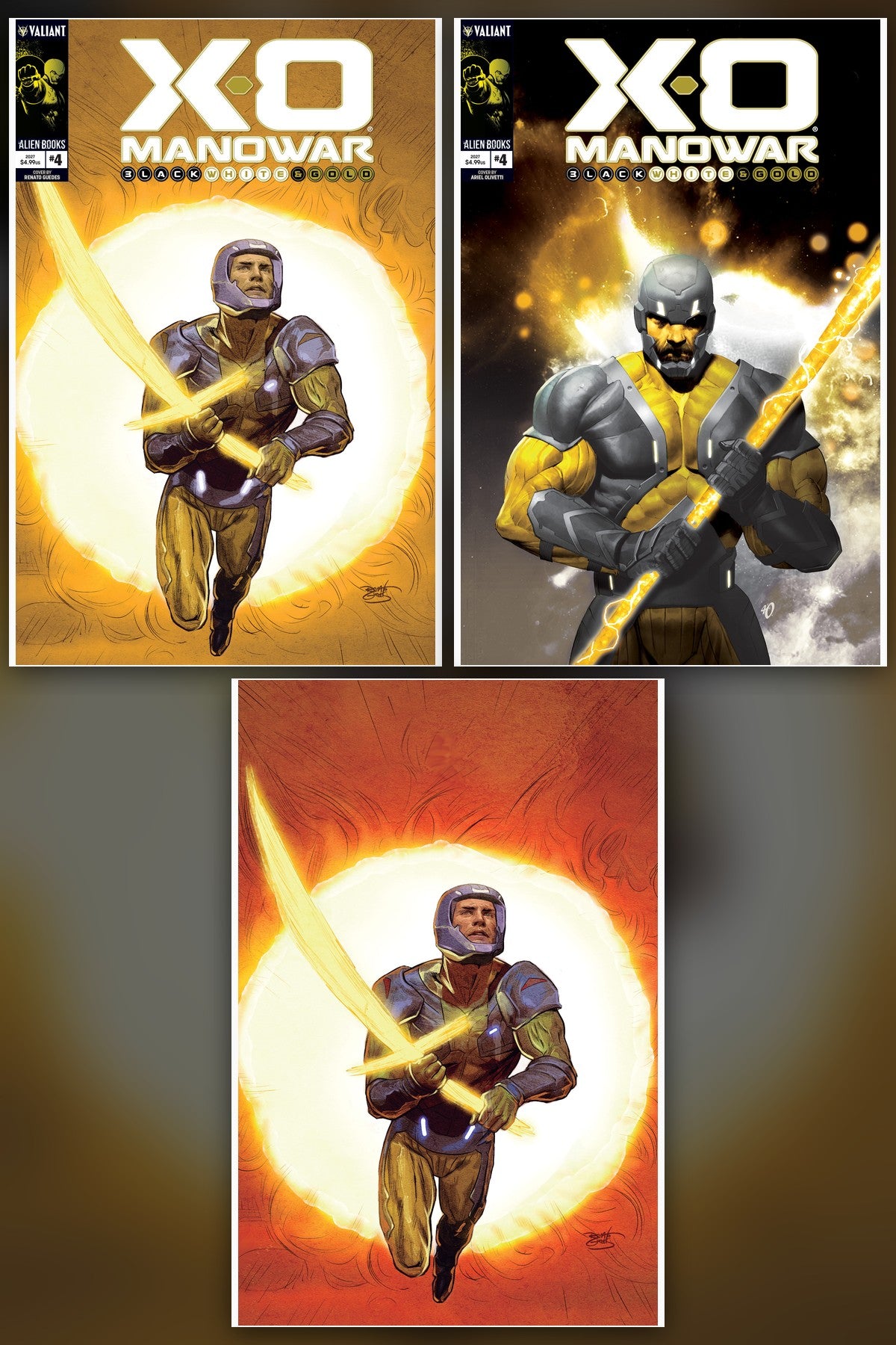 X-O Manowar: Black, White & Gold #4 cover collage