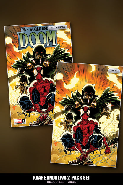 One World Under Doom #1 Kaare Andrews Exclusive 2-Pack Set - trade dress and virgin covers