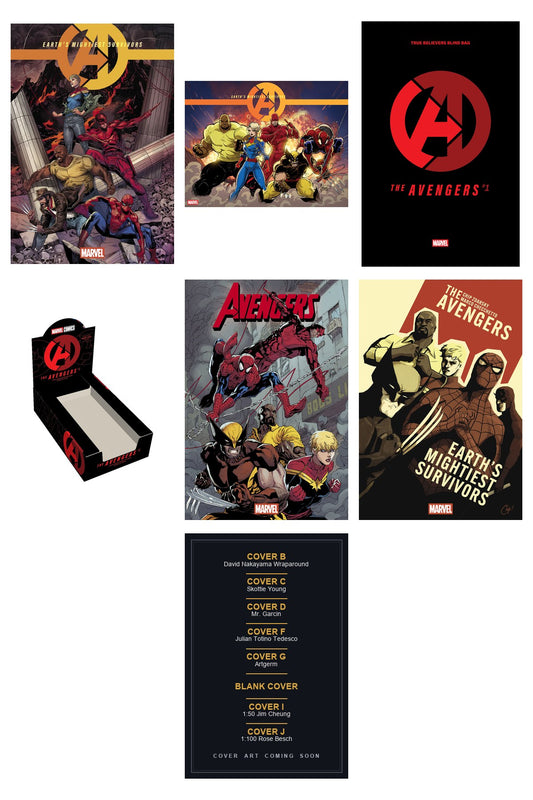 Avengers #1 cover collage — Covers B, C, D, F, G, I & J + Blank Cover art coming soon