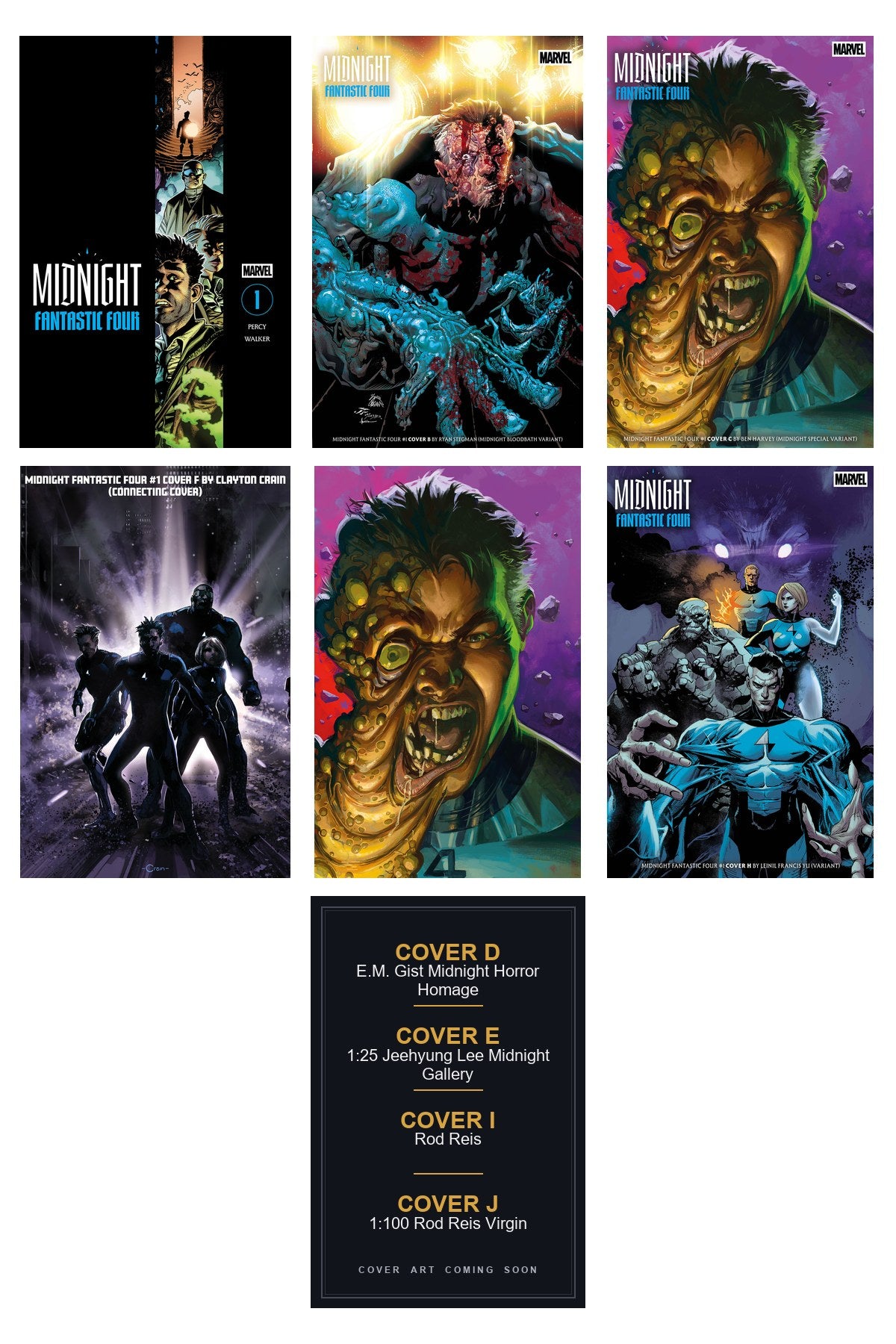 Midnight Fantastic Four #1 cover collage — Covers D, E, I & J art coming soon