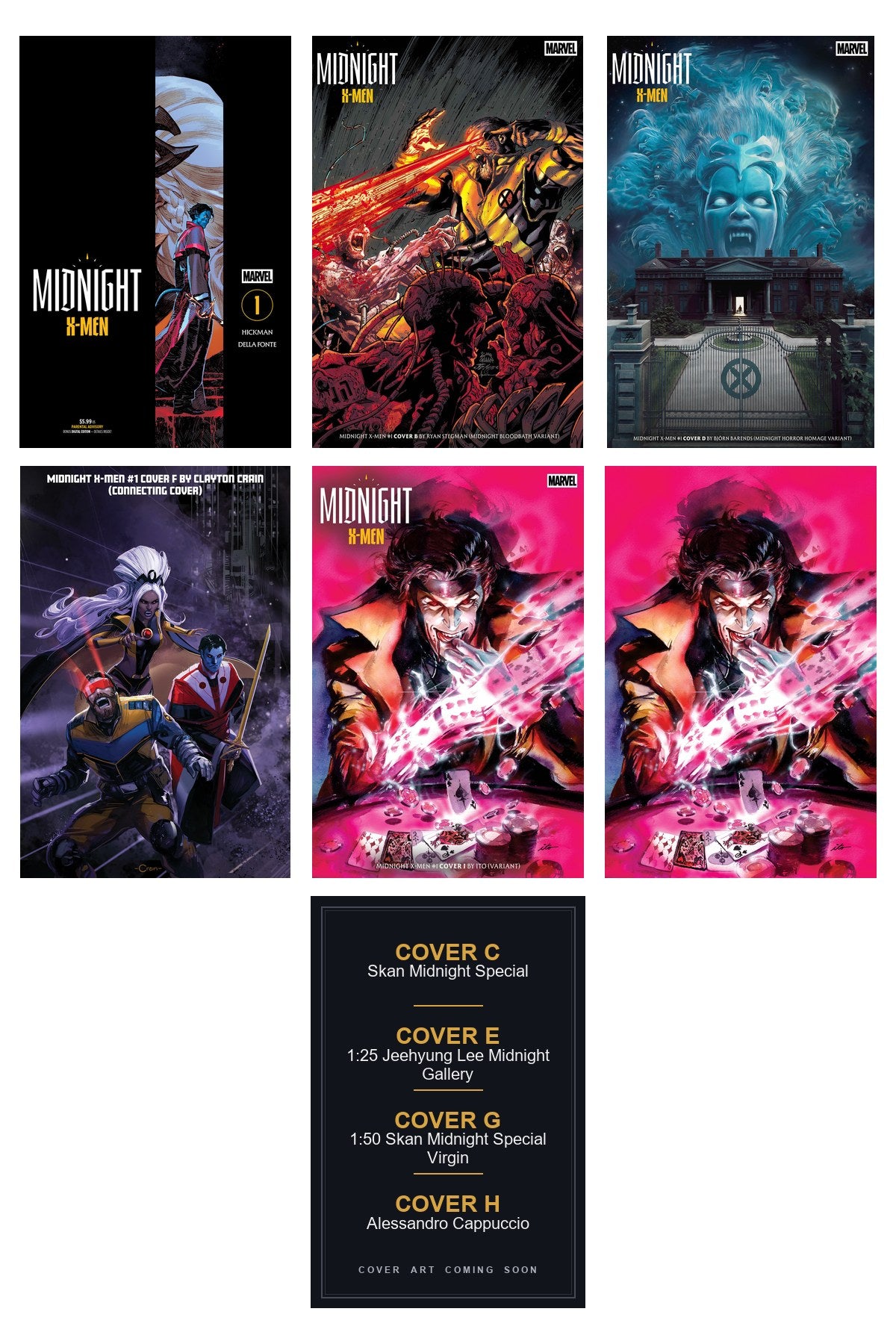 Midnight X-Men #1 cover collage — Covers C, E, G & H art coming soon