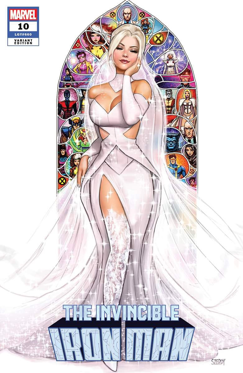 Invincible Iron Man #10 Nathan Szerdy exclusive trade dress variant cover — Emma Frost wedding