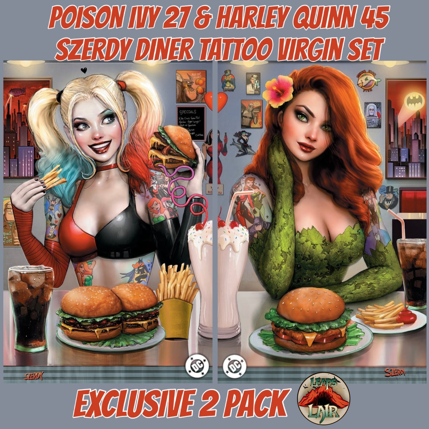 Poison Ivy #27 & Harley Quinn #45 Szerdy Exclusive Diner Tattoo Virgin 2 Pack