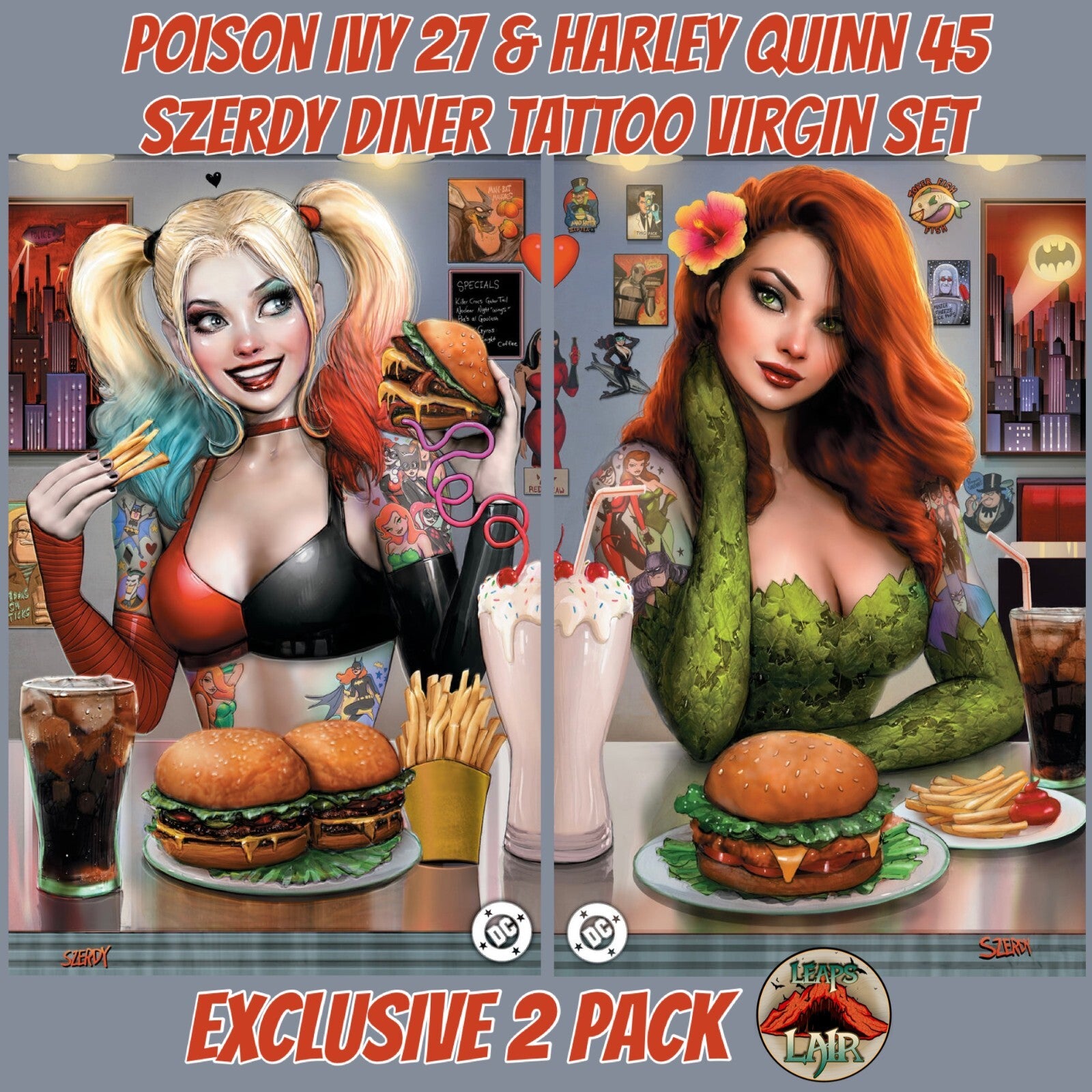 Poison Ivy #27 & Harley Quinn #45 Szerdy Exclusive Diner Tattoo Virgin 2 Pack