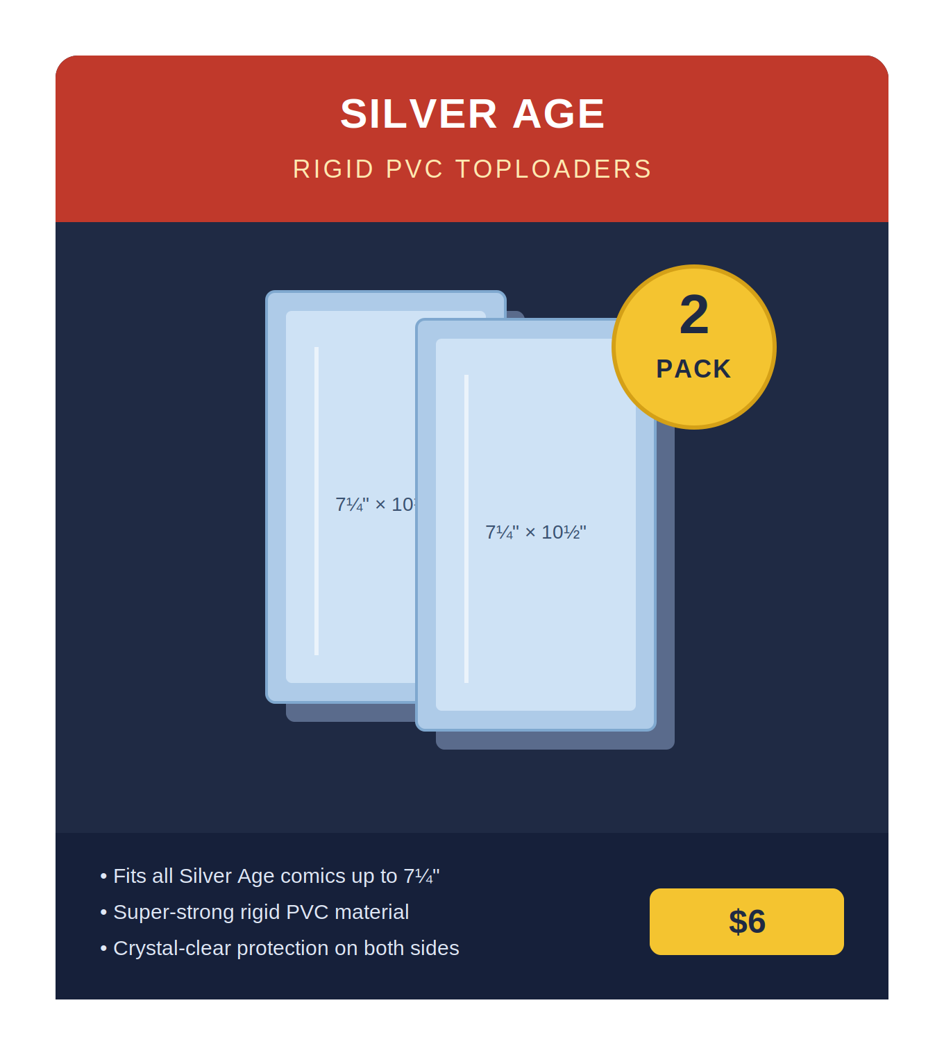 Comic Pro Line Silver Age Toploaders 7 1/4" x 10 1/2" - 2 Pack ($6)